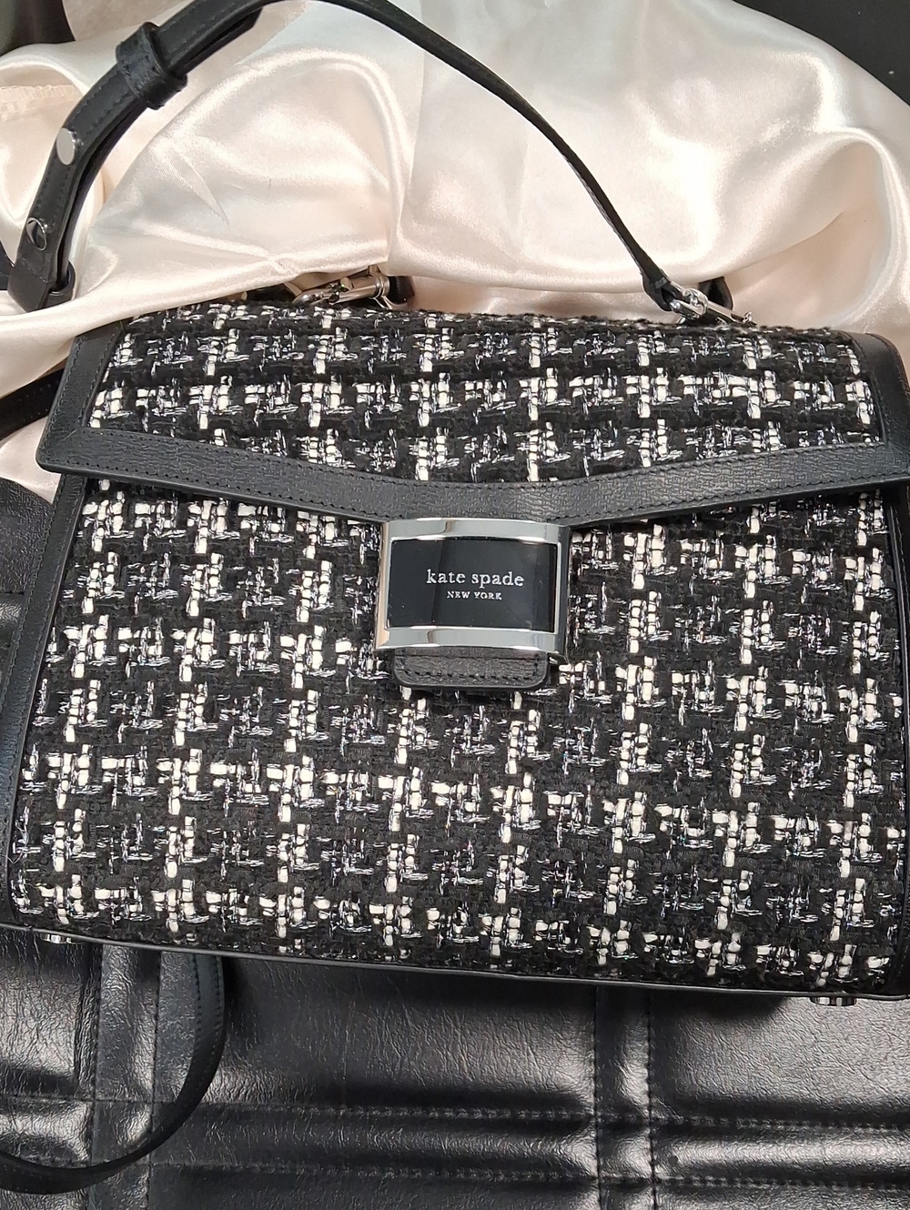kate spade Black and White Tweed Top-Handle Satchel